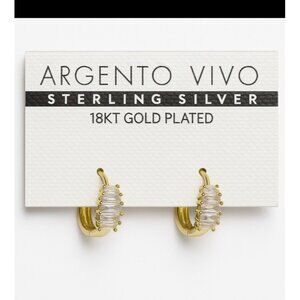 Argento Vivo 18K Gold Plated Sterling Silver Baguette CZ Huggie Hoop Earrings
